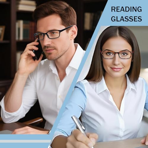 Image of Kerecsen 4 Pack Reading Glasses for Men and Women with Spring Hinges, Lightweight Black Rectangular Readers Eyeglasses (2 BLACK 2 Tortoise, 0.50, x)