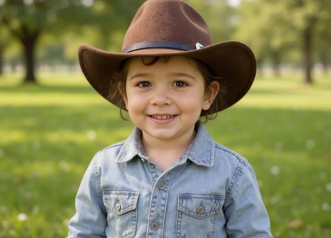Kids-Cowboy-Bull-Head-Hats Boys Girls Western-HatsToddler Wide-Brim Classic Felt Fedora Cowgirl Hat for 2-6 Years3