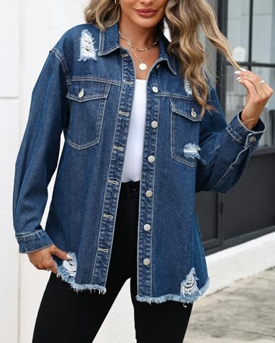 Kedera Womens Oversized Denim Jacket Distrssed Casual Long Sleeve Washed Ripped Jean Shacket Fall Fashion Winter Clothes4