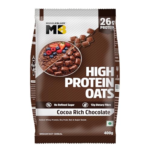 Image of MuscleBlaze High Protein Oats (Cocoa Rich Chocolate, 400g) | 26g Protein | Breakfast Cereals for Weight Management