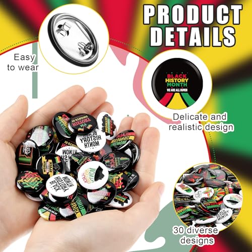 Riceshoot 120 Pcs Black History Month Buttons Pins Bulk 1 Inch Buttons Badge Gifts for Black History Decorations Party Favors, 30 Designs3