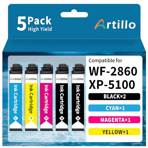 Image of Remanufactured Ink Cartridge Replacement for Epson WF2860 XP5100 Printer Ink Cartridges for Workforce WF-2860 WF2860 Expression Home XP-5100 XP5100 Printer (2Black, 1Cyan, 1Magenta, 1Yellow, 5 Pack)