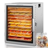 VarmBake Dörrautomat Edelstahl 10 Etagen, 0.84㎡ Dörrfläche, 30-90℃ Obsttrockner Dörrautomat Groß, 800W Lebensmittel Dörrgerät Für Gemüse Fleisch Dörrautomaten, & 316 Tabletts(29X29 cm）