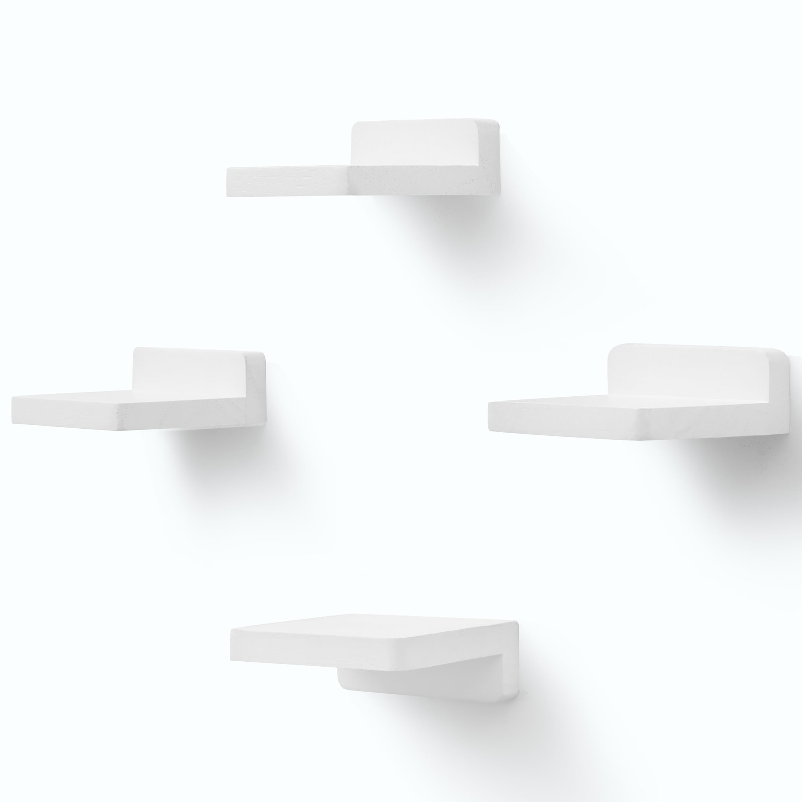 PHOENANCEE Estantes Flotantes Pequeños para Pared, Juego de 4, Estante Cuadrado de Madera para Objetos Pequeños, Decoración de Mini Estante Colgante, 10,2x10,2x4 cm(Blanco Rústico)