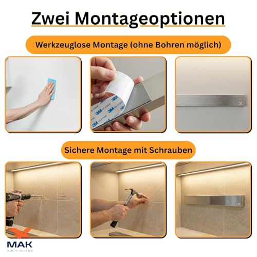 Starker Magnetischer Messerhalter 40 cm – Edelstahl Messerleiste in Silber Zur Wandmontage Mit 3 Haken Klebeband Und Schrauben Schlanke Rostfreie Magnetleiste Für Küchenmesser Werkzeuge Utensilien