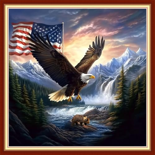 Image of Joyhoor Cross Stitch Kits for Beginners Stamped Cross-Stitch Supplies Needlework preprint Embroidery Kits for Adults DIY Needlepoint Kits Embroidery Patterns 11CT-Eagle Hunting 18x18 inchs