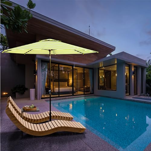 Image of Midtown Umbrellas LED Swilt - 9 Ft Solar LED Patio Umbrella, Pear Stripes