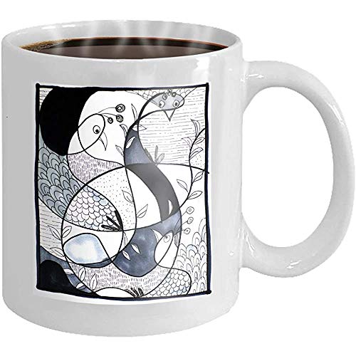 Taza de café dibujo abstracto pavo real pájaro estilo van gogh Novedad Regalos de cerámica Taza de té