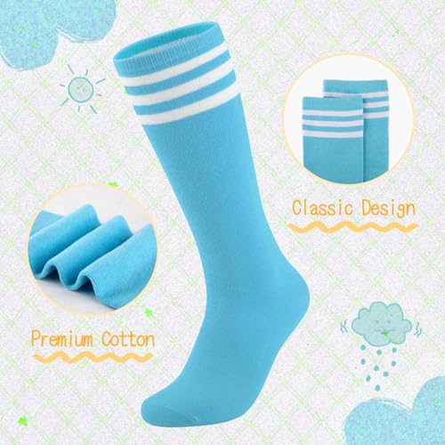 Comfoex Kids Soccer Socks 4 Pairs Girls Baseball Football Sports Tall Socks With Cotton Stripes Girls Knee High Socks3