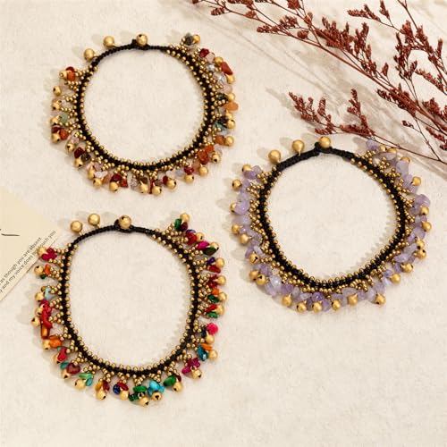 Image of kelistom Bohemian Ankle Bracelets for Women Handmade Natural Stone Beaded Chain Anklet