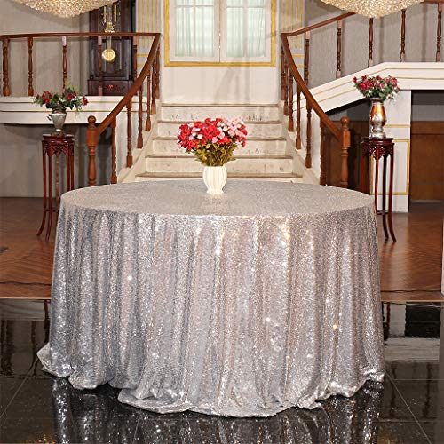 Eternal Beauty Sparkly Round Sequin Tablecloths Wedding Party Banquet (Silver,70 inches), 70 inch (Round)