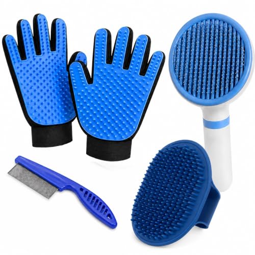 Image of NVNAN 5-Piece Dog Grooming Brush Set with Grooming Gloves