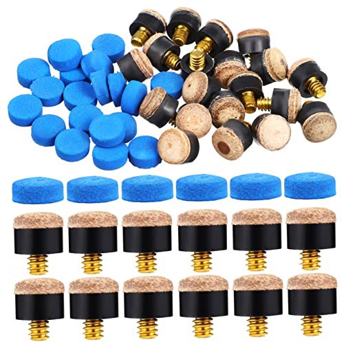 GRIRIW 40Pcs Pool Tips Replaceable Leather Tips for Billiards Includes Screw Single Tips for Practice and Game Use
