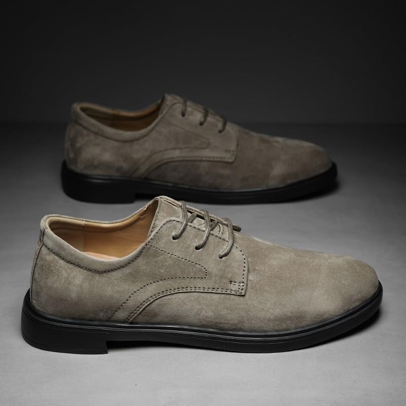 Oxford Formal Shoes for Men Lace Up Round Toe Suede Leather Derby Shoes Slip Resistant Rubber Sole Anti-Slip Low Top Block Heel Prom3