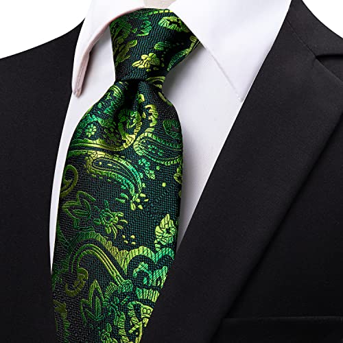 Image of YourTies Green Tie for Men Silk Paisley Men's Necktie Woven Jacquard Formal Business Party Wedding Designer