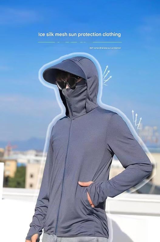 Image of Men and Women's UV Protection Jacket with Detachable Hood and Large Brim for Summer