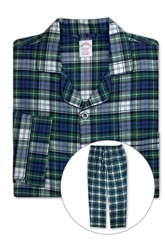 Brooks Brothers Mens Flannel Cotton Two Piece Pajama Shirt and Elast Pants Lounge Set,