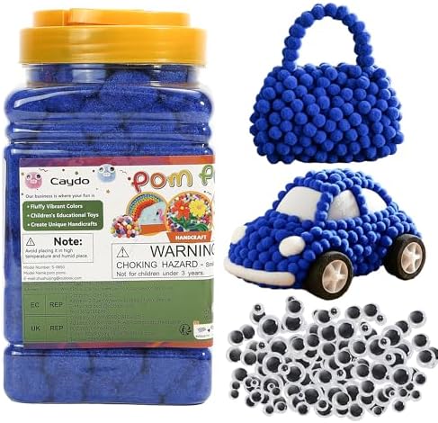 Caydo [400 pcs] - 300 Pieces 1 Inch Blue Pompoms with 100pieces Wiggle Eyes Multicolor Arts and Crafts Pom Poms Balls for Kids DIY Art Creative Crafts Home Decorations — view 8