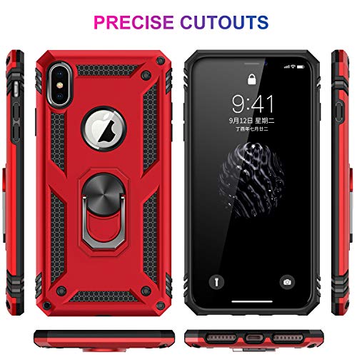 Lumarke Iphone Xs Max Military Grade Case With Tempered Glass Protector, 16Ft Drop Tested, Magnetic Ring Kickstand - Red #TOP6