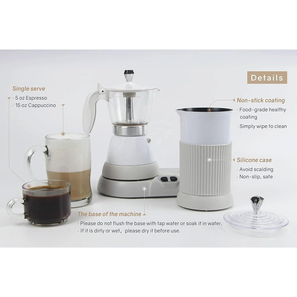 Espumador de leche, cafetera expreso eléctrica con vaporizador, minimáquina automática para espumar leche doméstica de 350 ml, control de temperatura inteligente de 55 a 60 °C, para el hogar