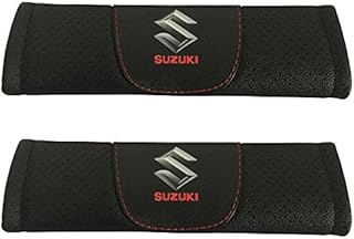 Jimat 2pcs Suzuki Logo Black Leather Car Seat Safety Belt Strap Covers Shoulder Pad Accessories Fit For Suzuki Celerio Suzuki Swift Suzuki Dzire Suzuki Ertiga Suzuki CIAZ