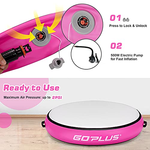 Goplus Inflatable Round Gymnastic Mat, 8” Thick Air Roller Tumbling Exercise Training Mat With Electric Air Pump, Waterproof Durable Air Spot Air Mat Set Yoga Floor Mat For Home Gym School (Pink) #TOP4