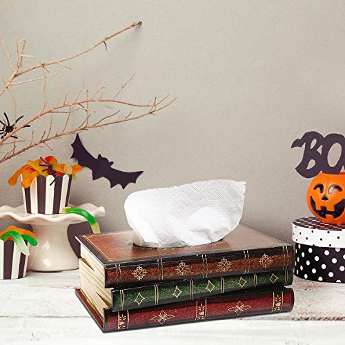 Mygift Vintage Stacked Books Design Solid Wood Tissue Box Holder Rectangular With Easy Refill Hinged Top, Home Office Decor Tissue Box Cover #TOP1