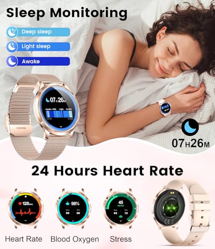Image of SUNKTA Thin Smart Watch for Women, 1.32 inch AMOLED Ladies Smart Watches, 100+ Sports Mode Fitness Tracker, IP68 Waterproof Watches with Bluetooth Call /Sleep, Smartwatch for Android iOS, Rosegold#1