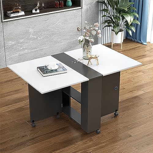 Mesa de comedor plegable con 6 ruedas, ahorro de espacio, 2 estantes de almacenamiento, mesa de comedor multifuncional expandible para dormitorio y comedor (color: C, tamaño: 135 cm)