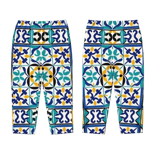 Pajama Pants Pajama Bottoms with Elastic Waistband Sleepwear Lounge Pants, Mexican Ceramic Tile Flowers3