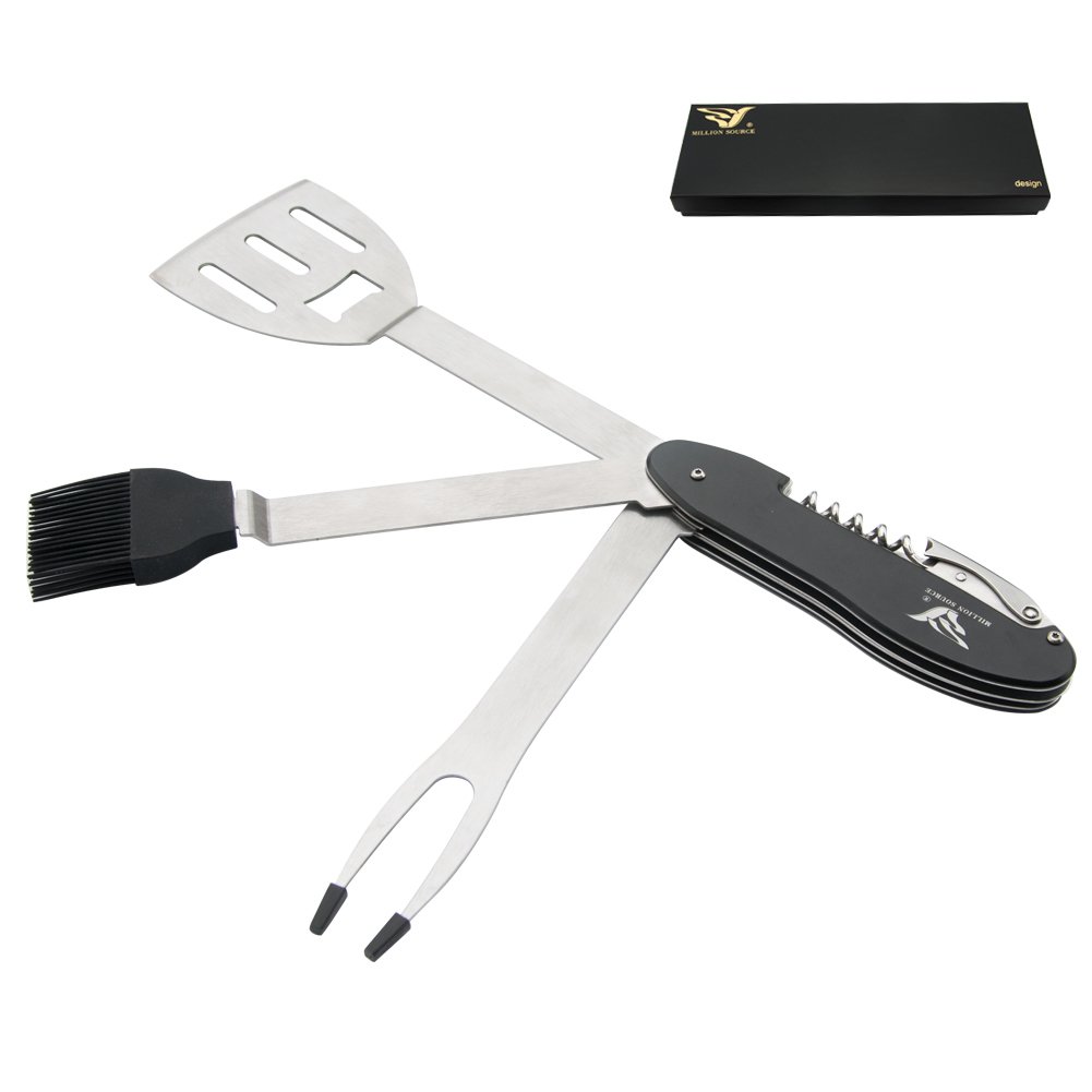 Milioni di fonte Portable 5-in-1 Multifunzionale Utensili Barbecue con Manico Rimovibile Design per Esterni