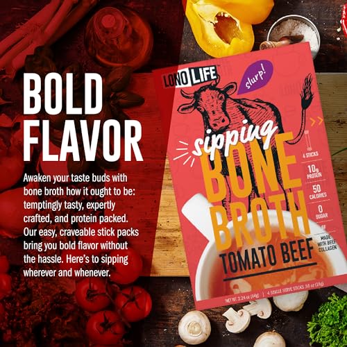 Image of LonoLife Tomato Beef Bone Broth Packets 10 Pack, Grass-Fed, 8g Protein
