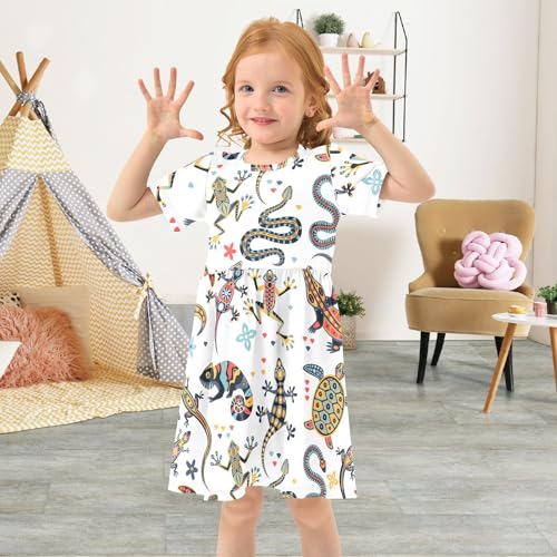 Aflyko Natural Girls Short Sleeve Dress Turtle Lizard Flower Snake Ethnic Toddler Everyday Dresses4