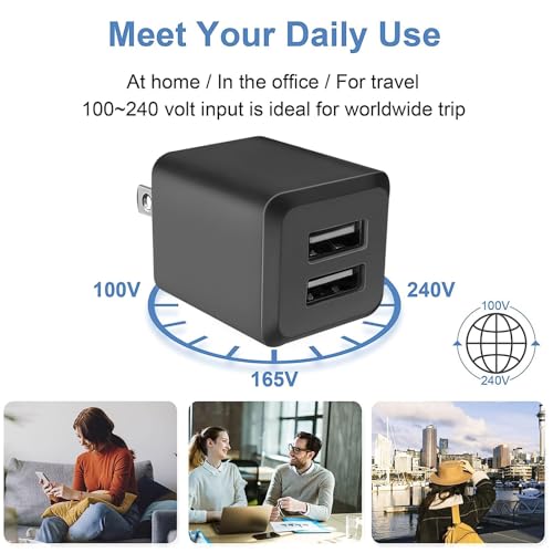 Image of USB Wall Charger, Charger Block,Dual Port USB Cube Chargers,Power Adapter Charging Plug Box Brick for iPhone 14 /13 /12 /11 /Pro Max /SE /XS /XR /X,Android Phones, and More (Black*6)