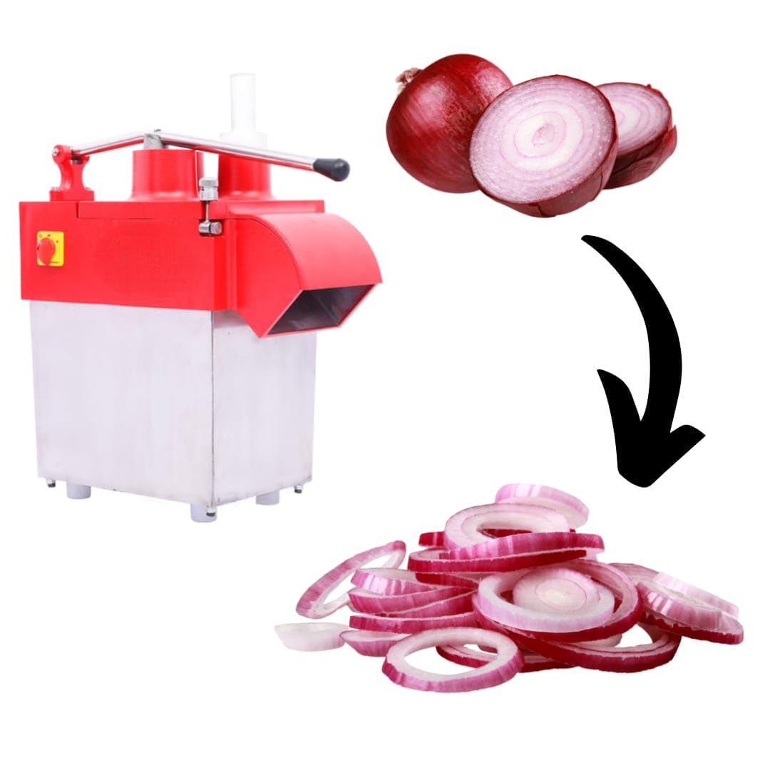 KRN Onion slice Cutting Machine (Red) for Hotels&Restaurant withBlade Slicer with Stainless Steel Output 150kgs/hr (for Commercial use only)