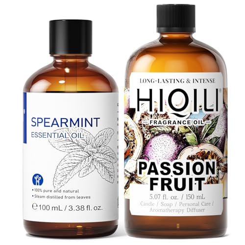 HIQILI Aceite Esencial de Menta Verde 100ML y Aceite Aromático de Maracuyá 150ML