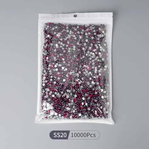 Image of 10000PCS Dark Red Rhinestones Bulk, Flat Back Crystal Glass Stone Round Gems,SS20, 4.6-4.8mm