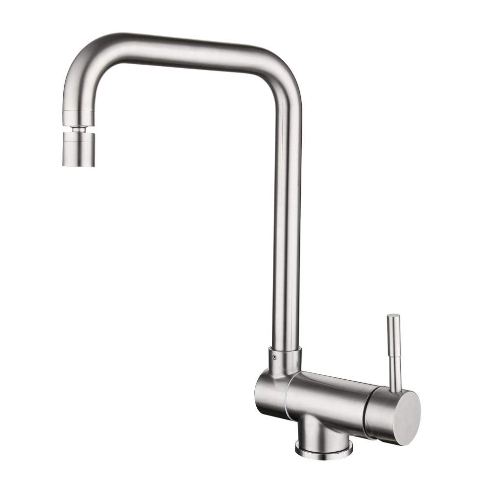 ZYCHSJXA Brushed, 304 Stainless Steel, Kitchen Faucet, hot and Cold, 360 Degree Rotation, Sink Faucet