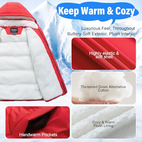Image of Boys Winter Puffer Jacket Waterproof Hooded Parka Coat with Faux Fur Lining Warm Insulated Outdoor Jacket for Kids
