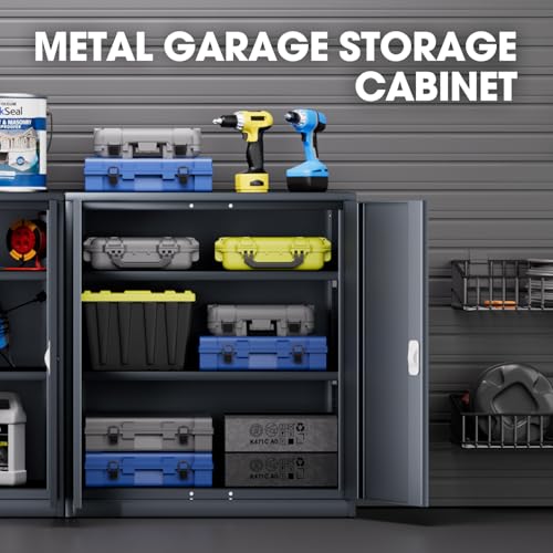 Image of DNA Motoring Metal Storage Cabinet, 36'' Locking Cabinet with 2 Doors and 2 Adjustable Shelves, Metal Cabinet Heavy Duty Utility Cabinet for Garage,Office,Home,Gym, Gray, TOOLS-00631-GY-GY