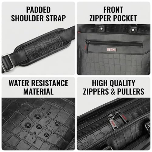 Image of SINSH Laptop Briefcase For Men | Professional Office Work Leather Bag 15.6 Inch Water Resistant With Multiple Organisers | Executive Business Crocodile Finish Onir