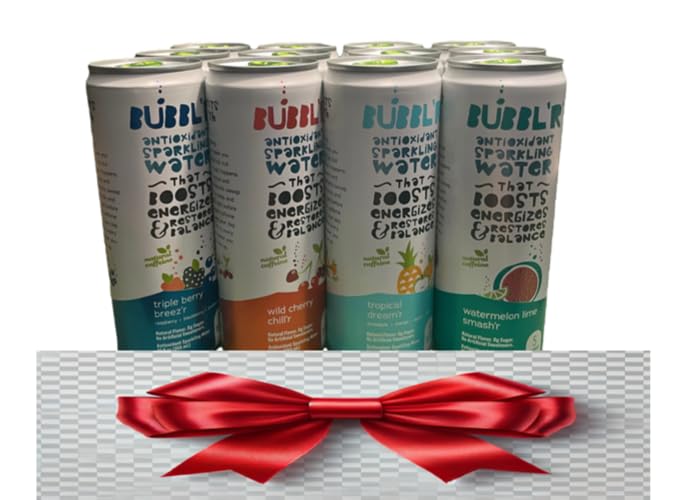 Bubblr Antioxidant Sparkling Water, Triple Berry Breezr, Wild Cherry Chillr, Tropical Dreamr, Watermelon Lime Smashr, Gift Variety Pack, 12 Fl Oz (Pack of 12)