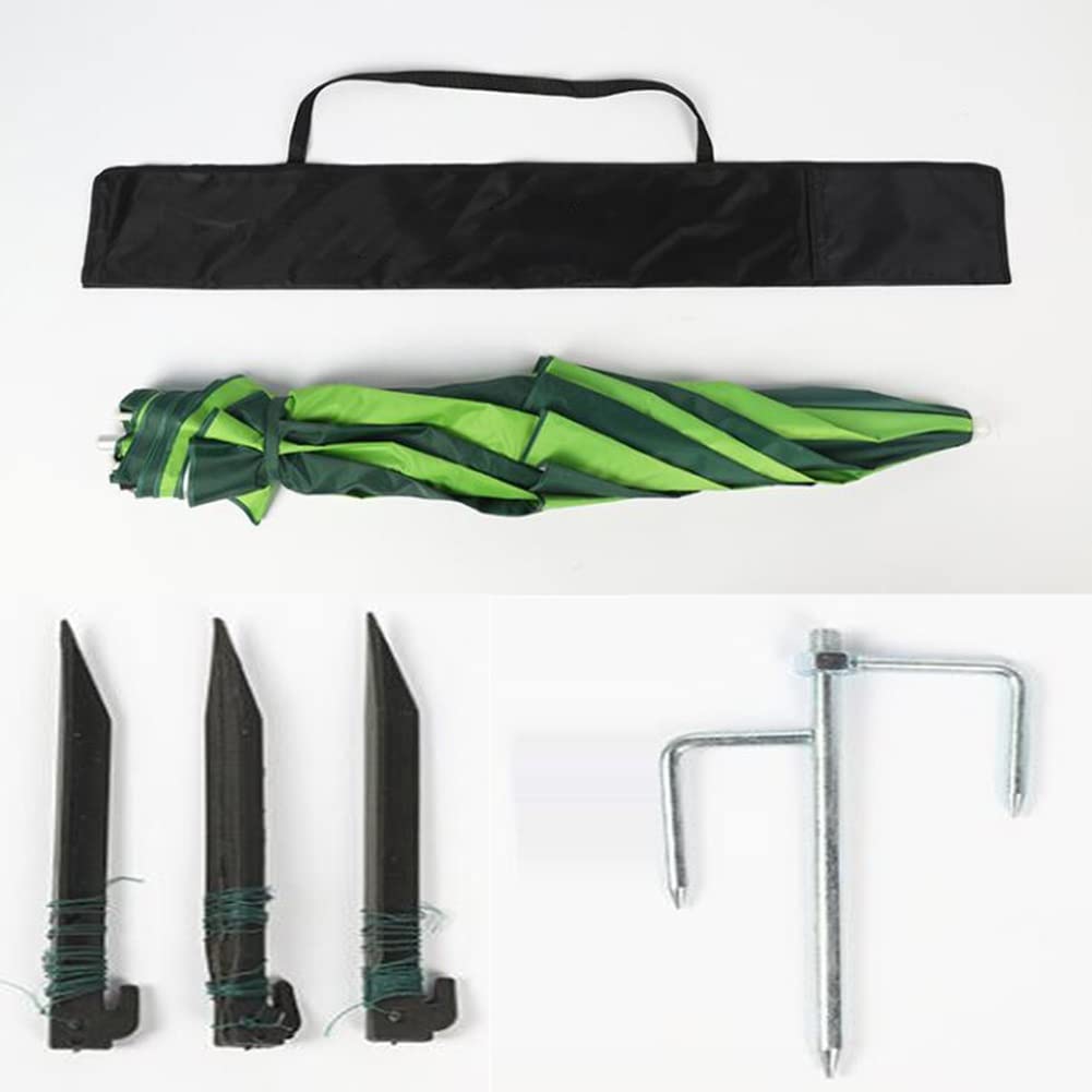 Ombrellone da spiaggia, antivento, portatile, con protezione UV, ancoraggio per la sabbia e palo in alluminio inclinabile, ideale per spiaggia, patio, giardino, pesca, verde, 2,4 m/7,9 piedi.
