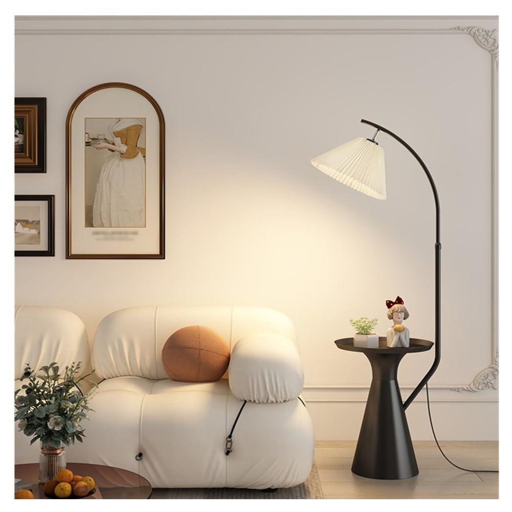 Jian1004 Floor Lamp, Mid-Century Modern Floor Lamp with Side Table & LED Bulb for Bedroom, Living Room(Black)