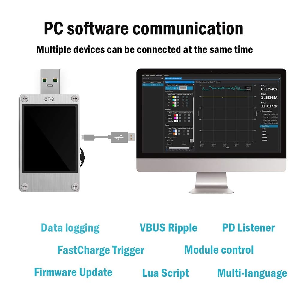 Miernik USB 3.1 tester cyfrowy multimetr tester prądu czujnik napięcia DC 26 V 6 A zintegrowany interpreter Lua
