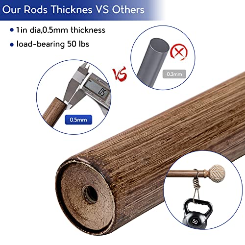 Wood Curtain Rods For Windows: 1 Inch Diameter Adjustable Drapery Rods 48" To 86", Decorative Window Curtain Rods With Imitation Wood Grain Leaf Pattern Finials,2 Pack Heavy Duty Curtain Rods For Bedroom Kitchen Window Office #TOP2