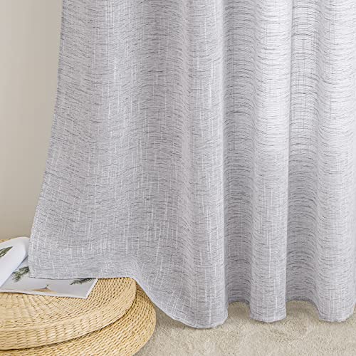 MIULEE Gardinen mit Ösen, Leinenoptik 140x145 cm Weiß Grau, 2er Set – Ansicht 7