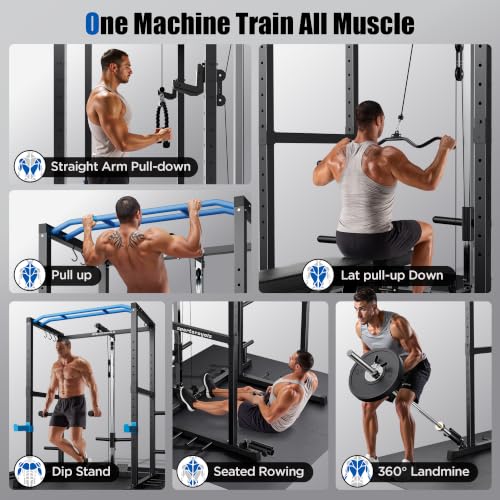 Image of SPORTSROYALS Power Rack, Multi-Functional Power Cage, Squat Rack with Pulley System & LAT Pull Down, Workout Cage with J Hooks for Home Gym