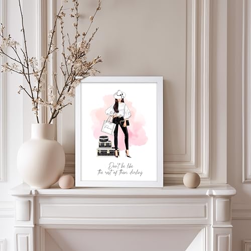 Image of Poster Master Don't Be Like The Rest of Them Darling Poster - Fashion Print - Positive Quote Art - Trendy Art - Gift for Women & Fashionista - Decor for Bedroom or Girls Room, 8x10 White Framed