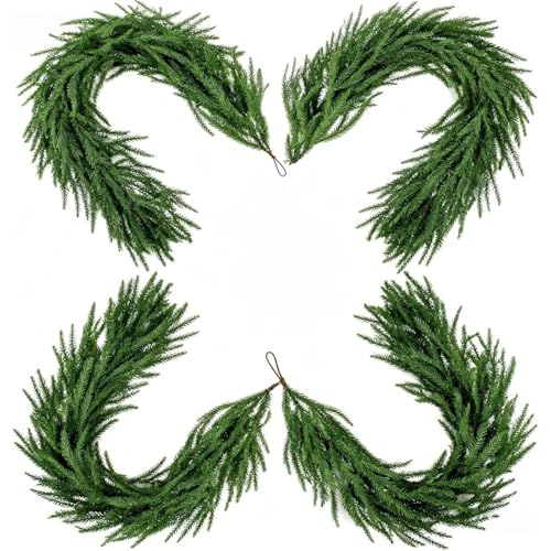 4 Pcs 6 Ft Christmas Artificial Norfolk Pine Garlands, Real